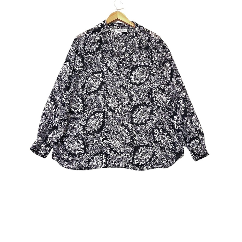 Diane Von Furstenberg Blouse Plus Sz 2X Button Top Paisley‎ Semi Sheer Career